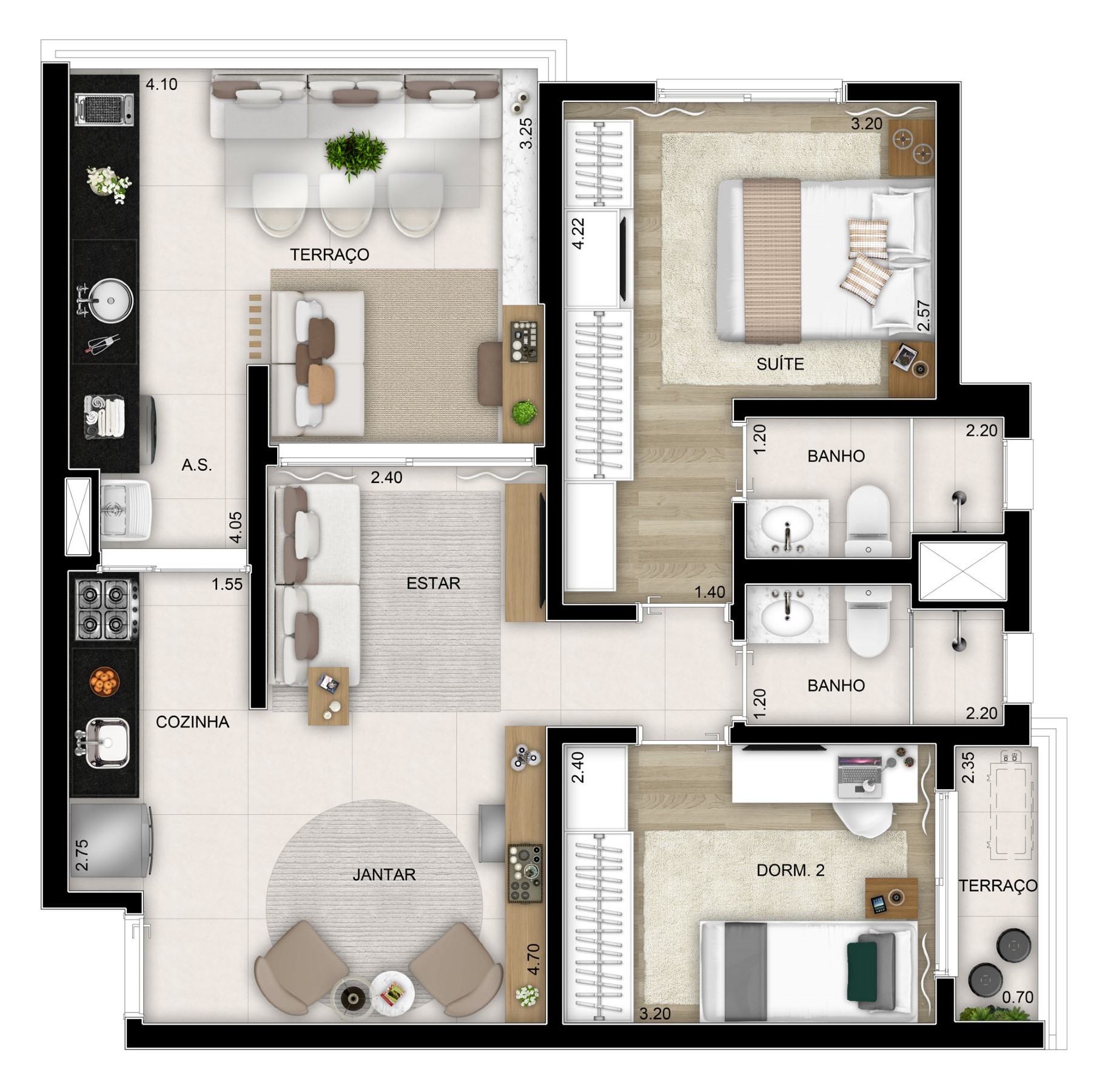 Planta 03 - 2 dorm 65 30m²