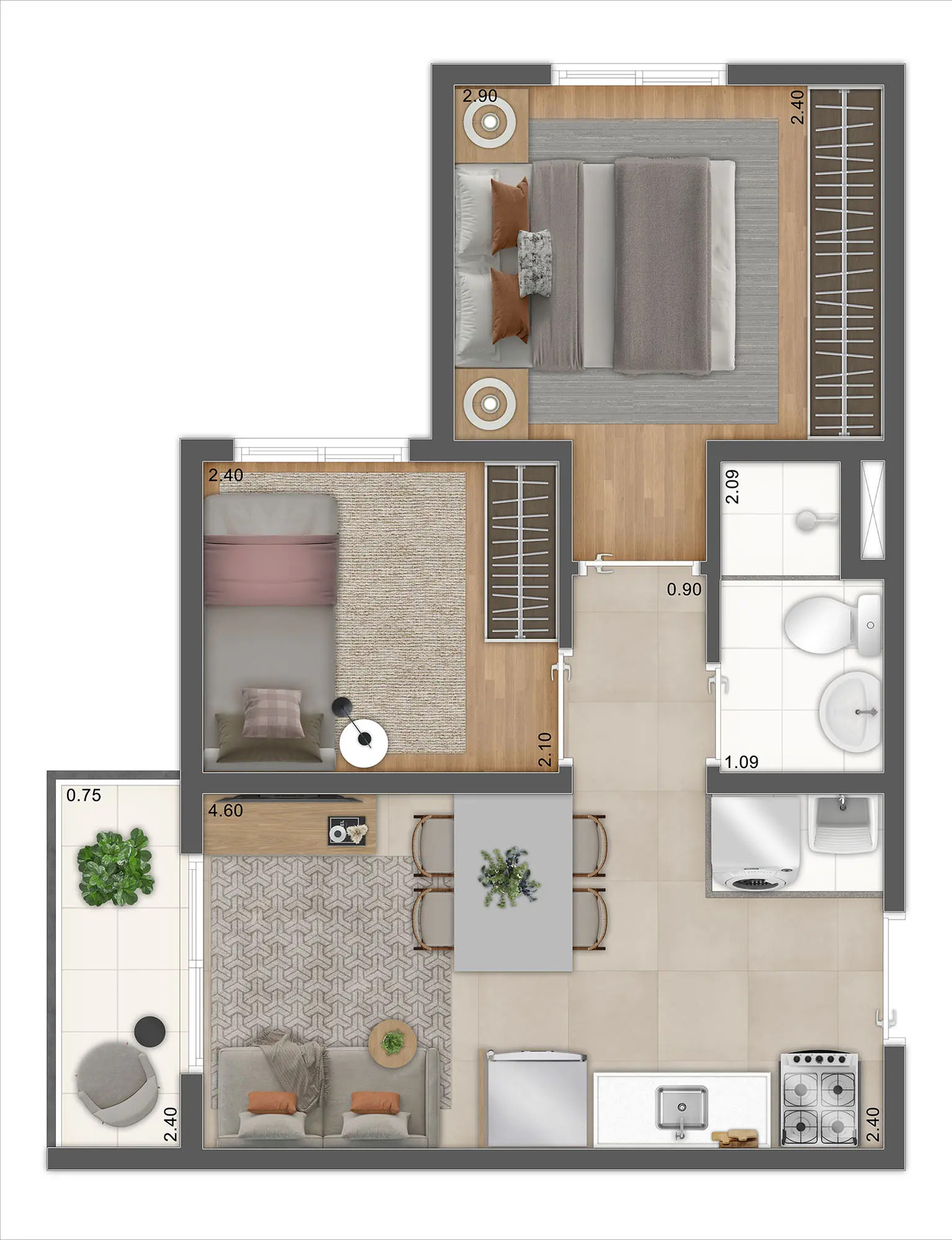 Planta 01 - 2 dorm 31,71m²