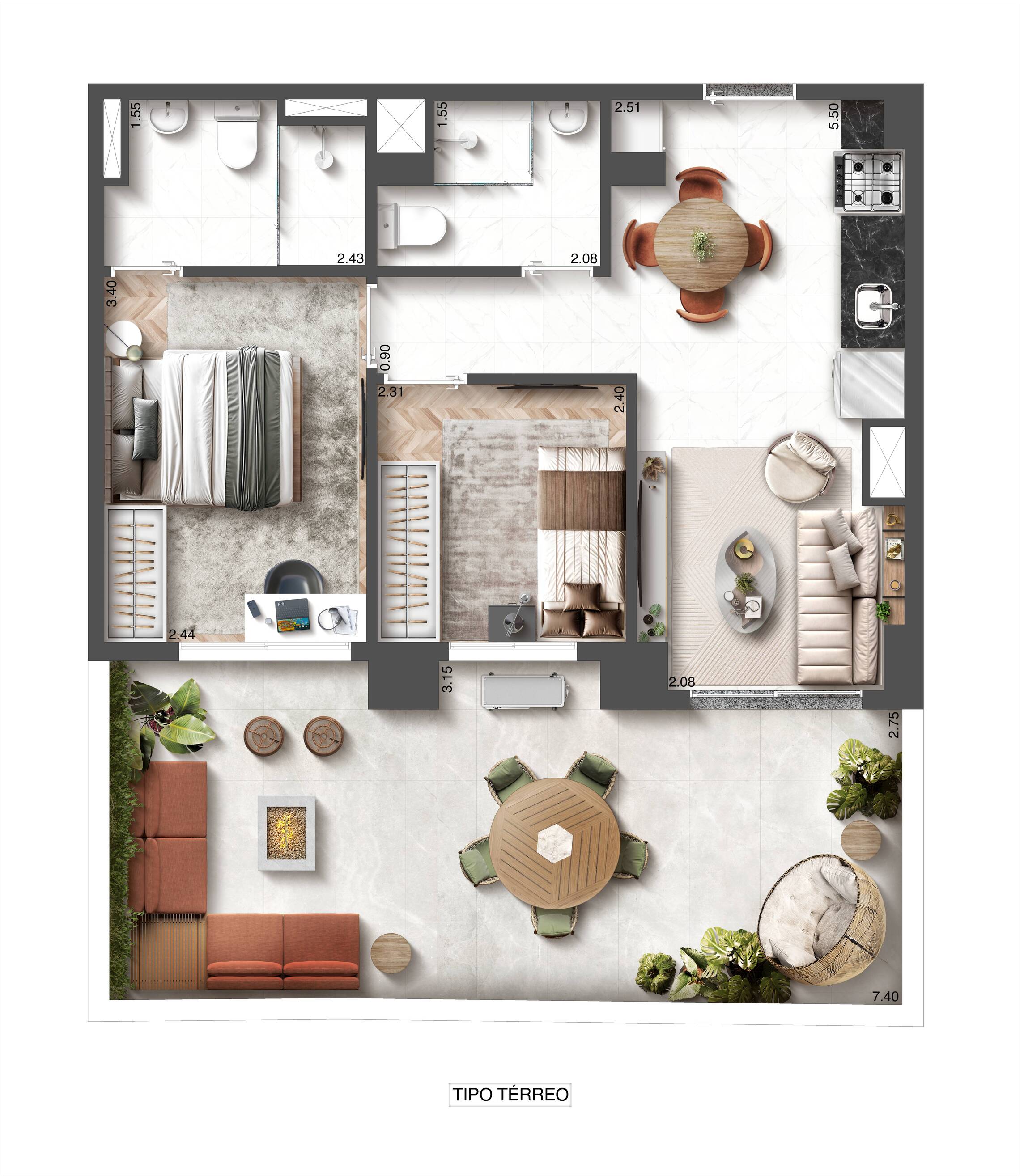 Planta 08 - 2 dorm 67m²