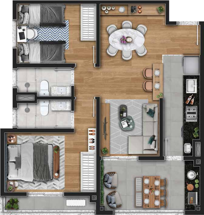 Planta 01 - 2 dorm 66,14m²