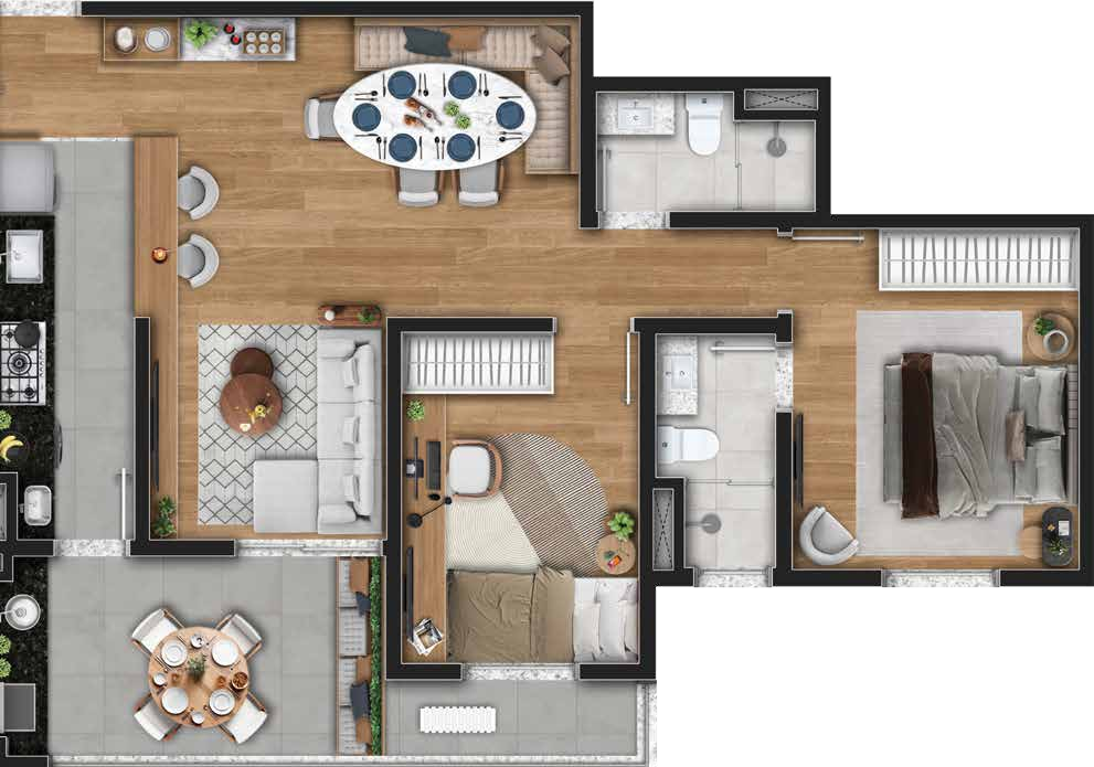 Planta 02 - 2 dorm 71,77m²
