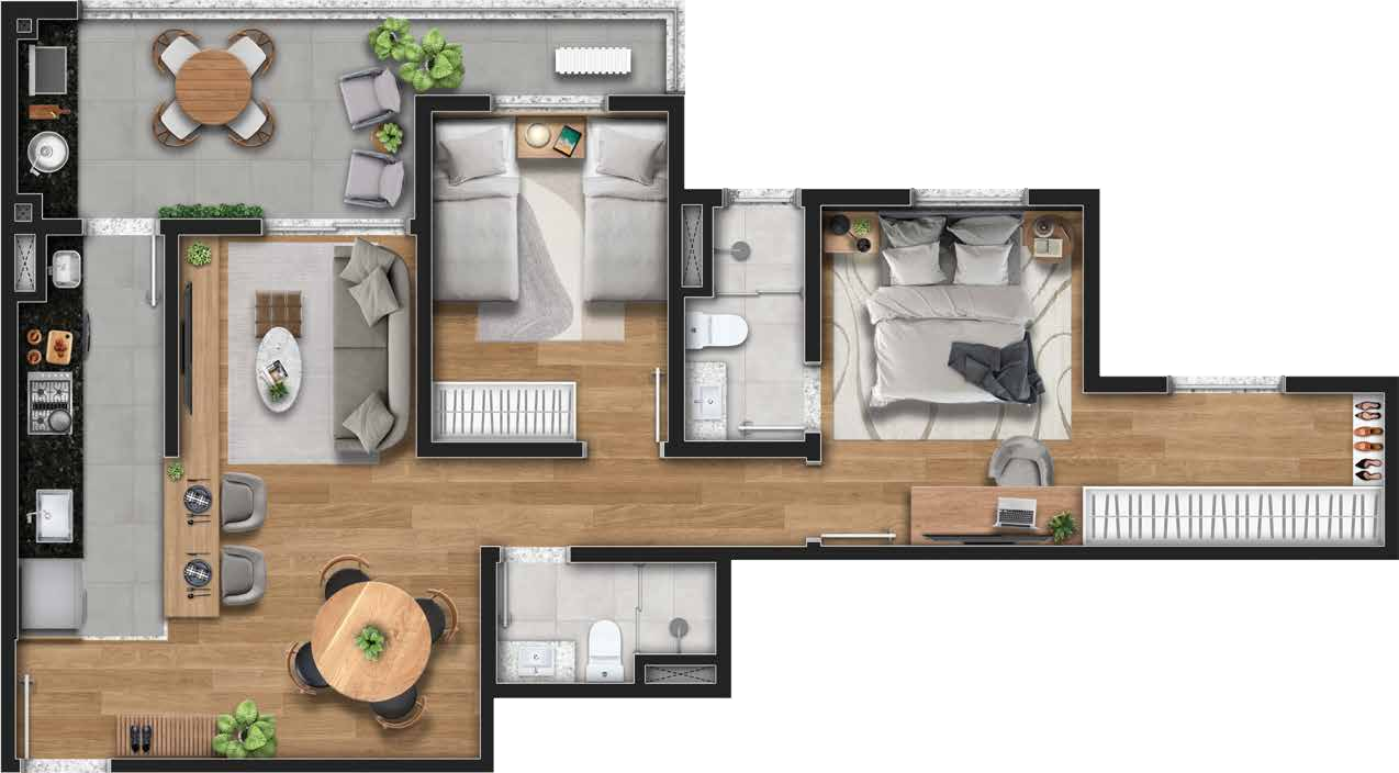 Planta 03 - 2 dorm 73,67m²
