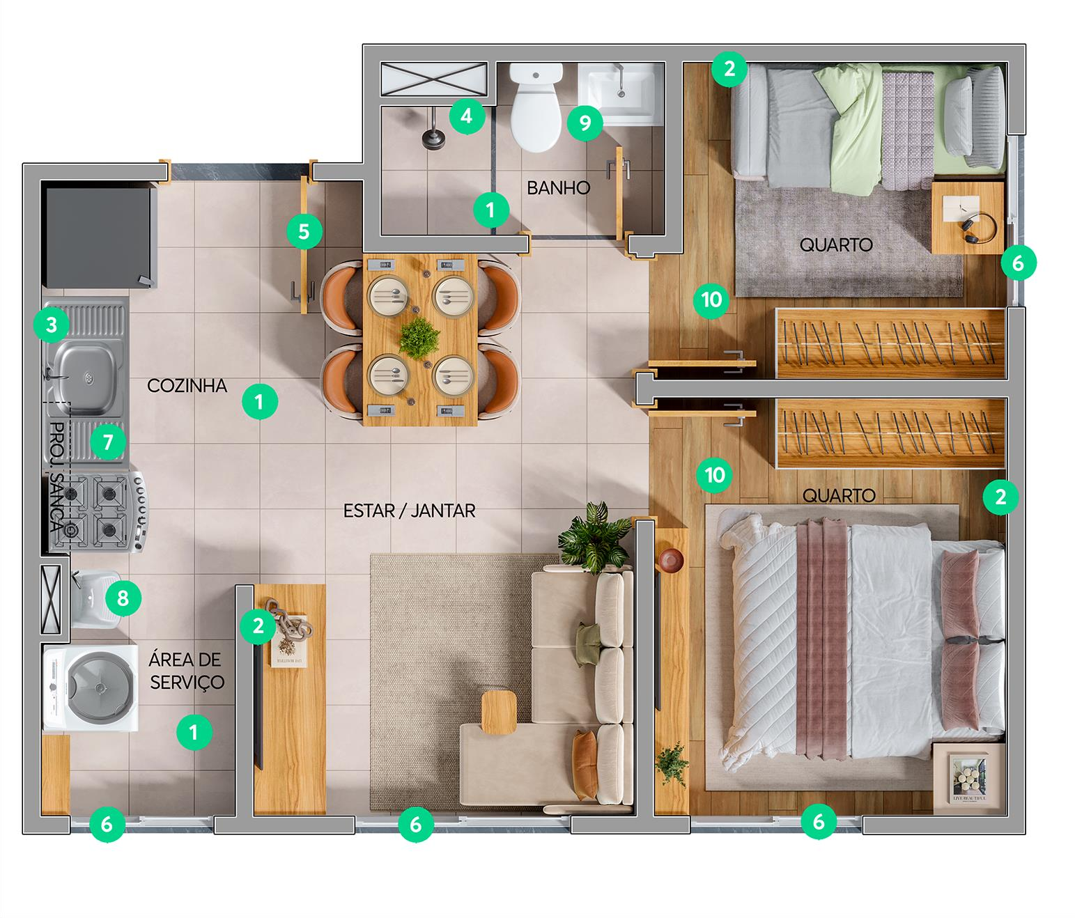 Planta 01 - 2 dorm 35,36m²