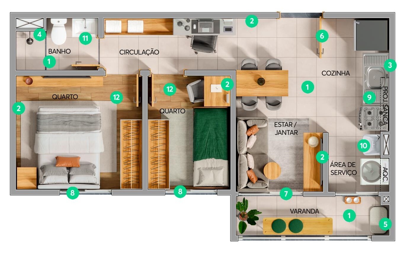 Planta 02 - 2 dorm 36,31m²