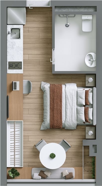 Planta 02 - 1 dorm 23m² - studio - opção Planta 02 - 1 dorm 23m² - studio - opção