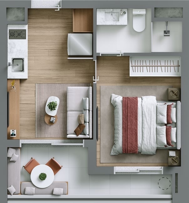 Planta 03 - 1 dorm 31m²