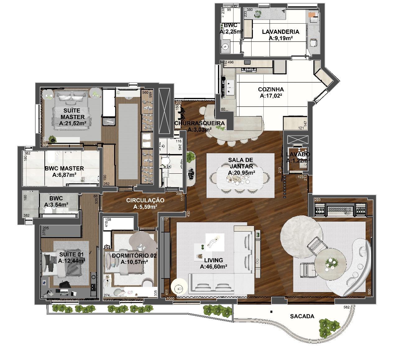 Planta 01 - 3 dorm 193m²