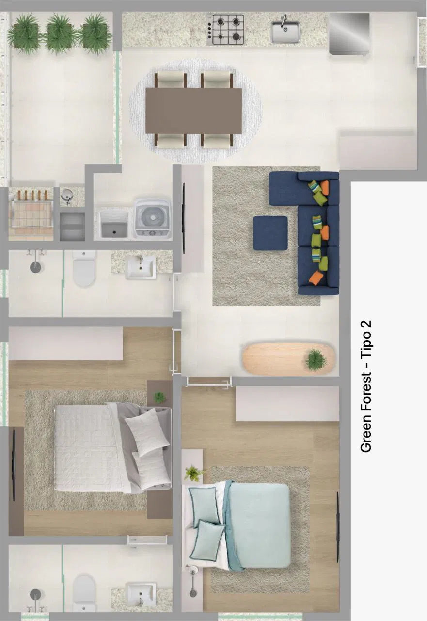 Planta 03 - 2 dorm 70m²