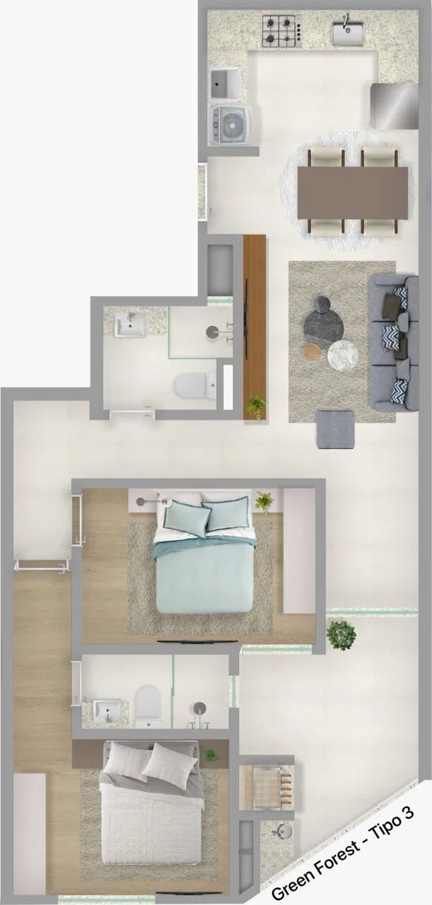 Planta 04 - 2 dorm 70m²