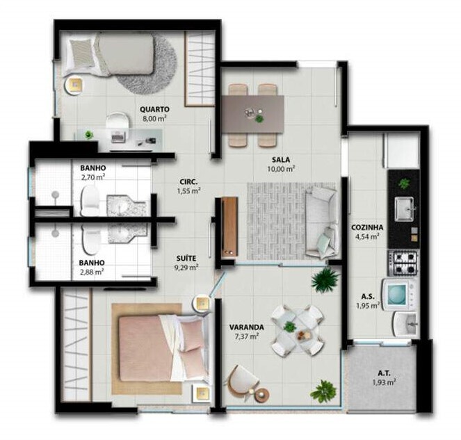 Planta 04 - 2 dorm 58,78m²