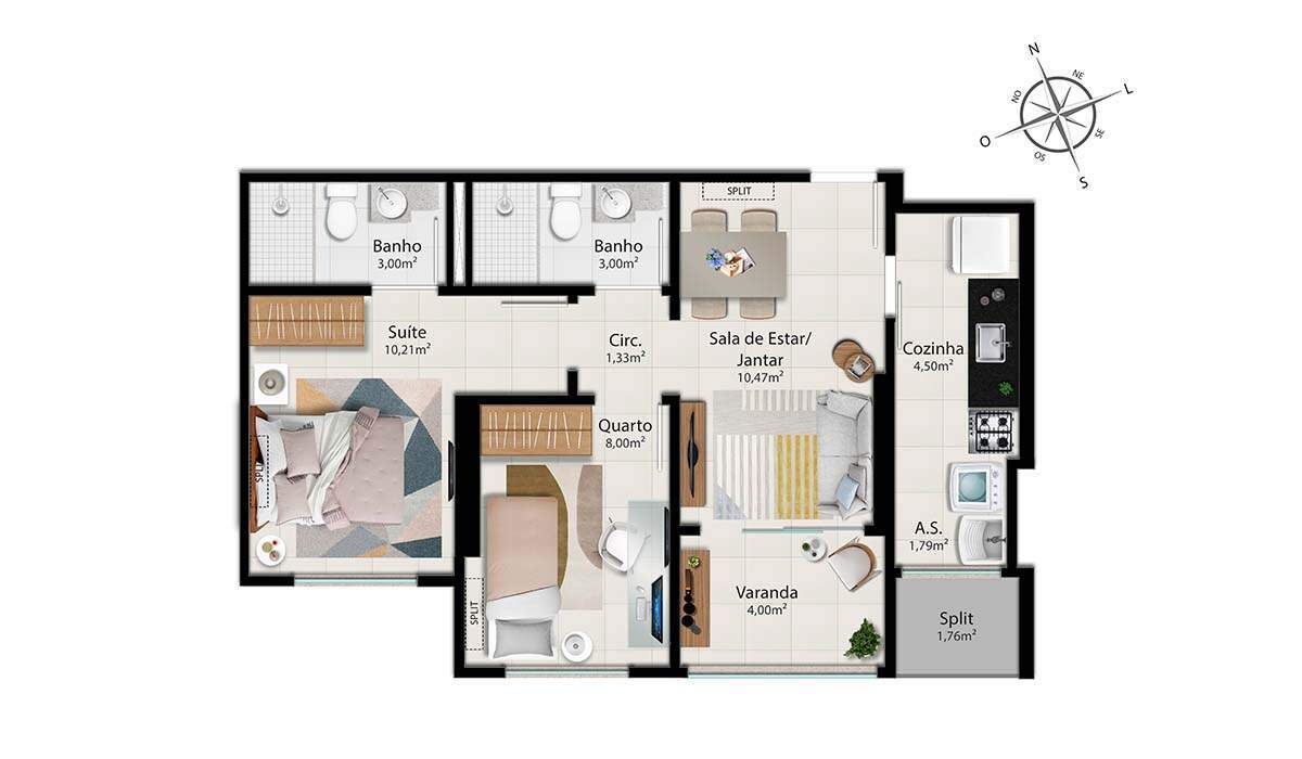 Planta 02 - 2 dorm 55,19m²