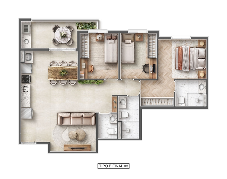 Planta 01 - 3 dorm 75,14m²