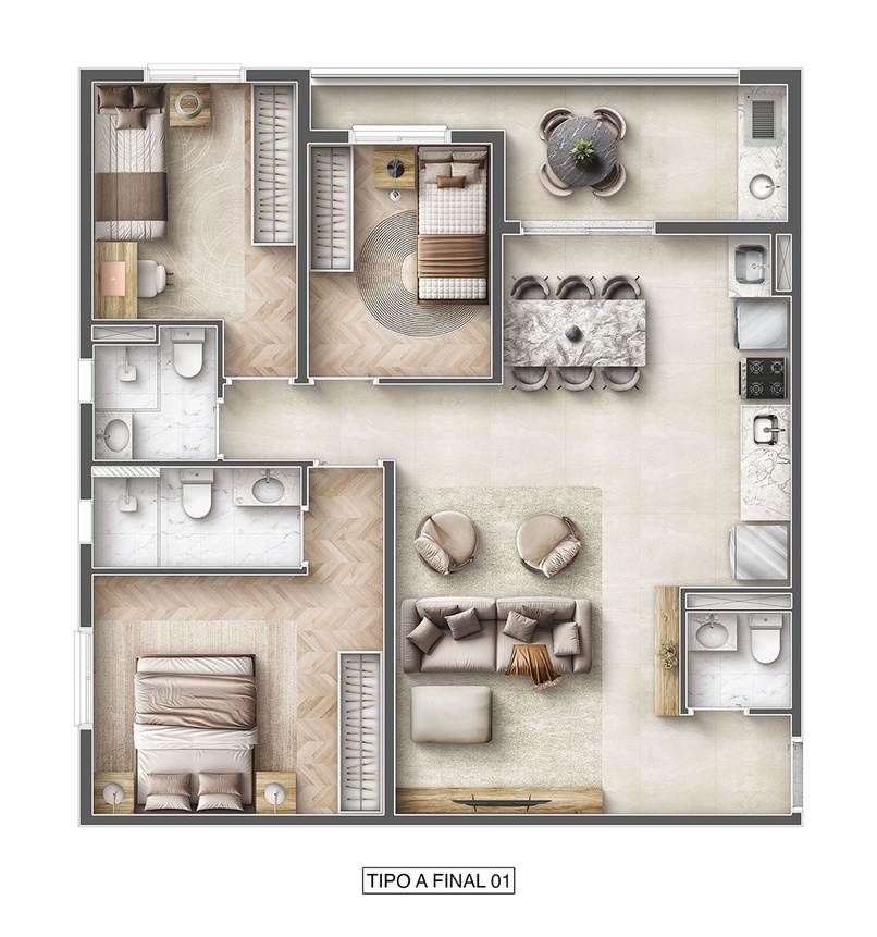 Planta 02 - 3 dorm 78,10m²