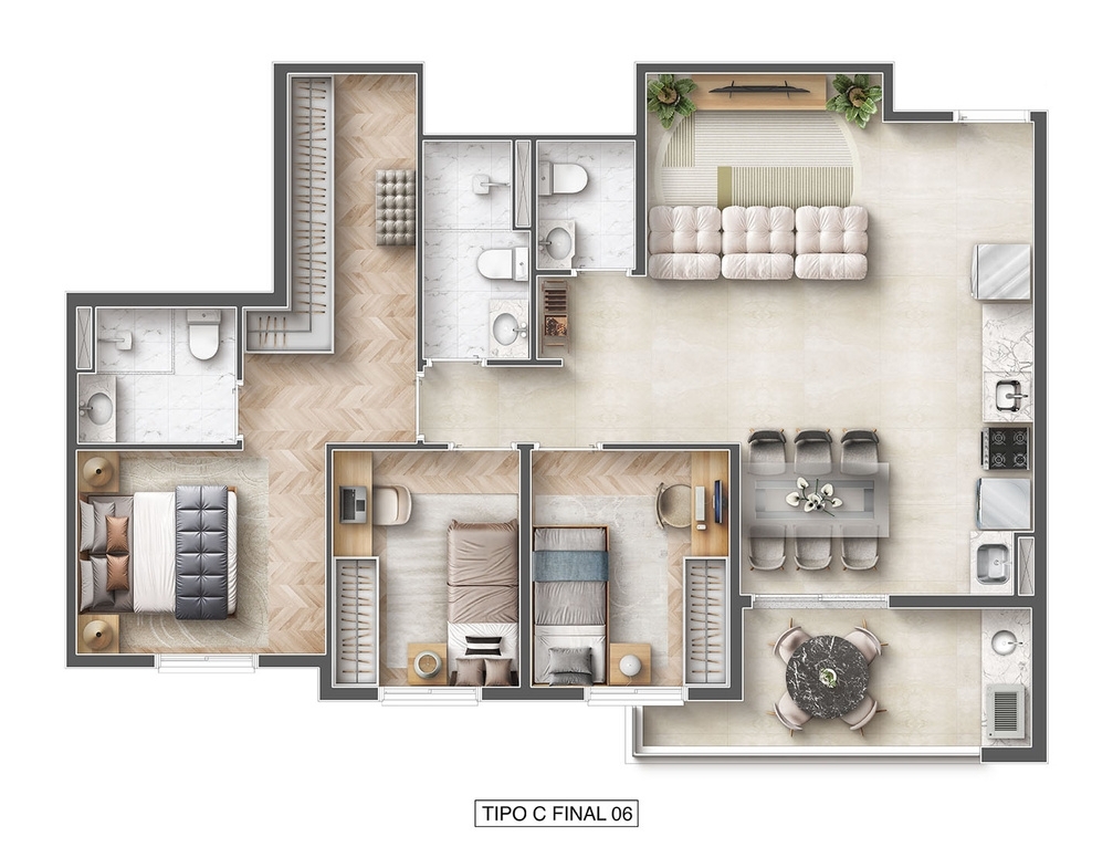 Planta 03 - 3 dorm 79,67m²