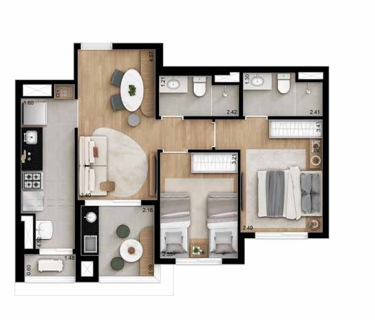 Planta 01 - 2 dorm 58m²