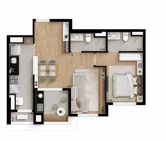Planta 02 - 1 dorm 58m² - opção