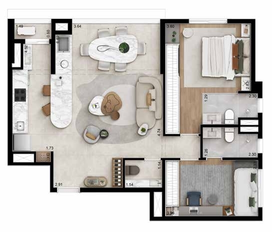 Planta 04 - 2 dorm 80m² - opção