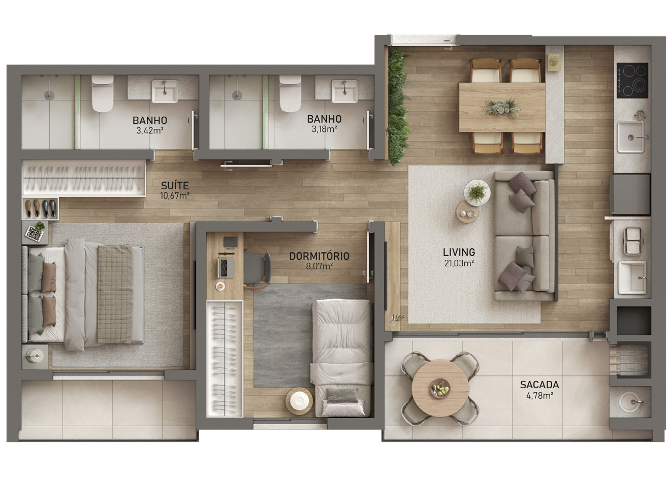 Planta 01 - 2 dorm 62,31m²