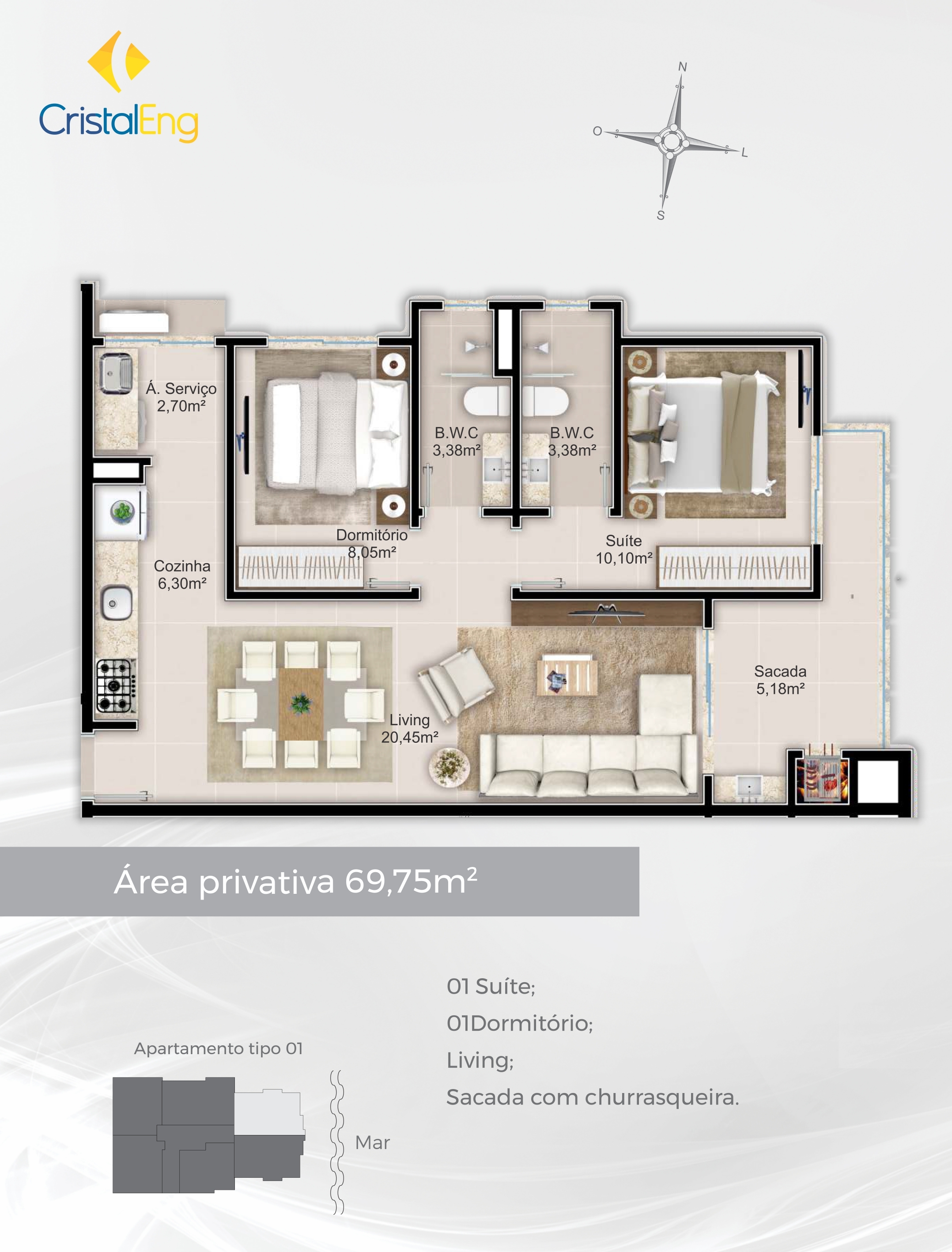 Planta 01 - 69,75m²