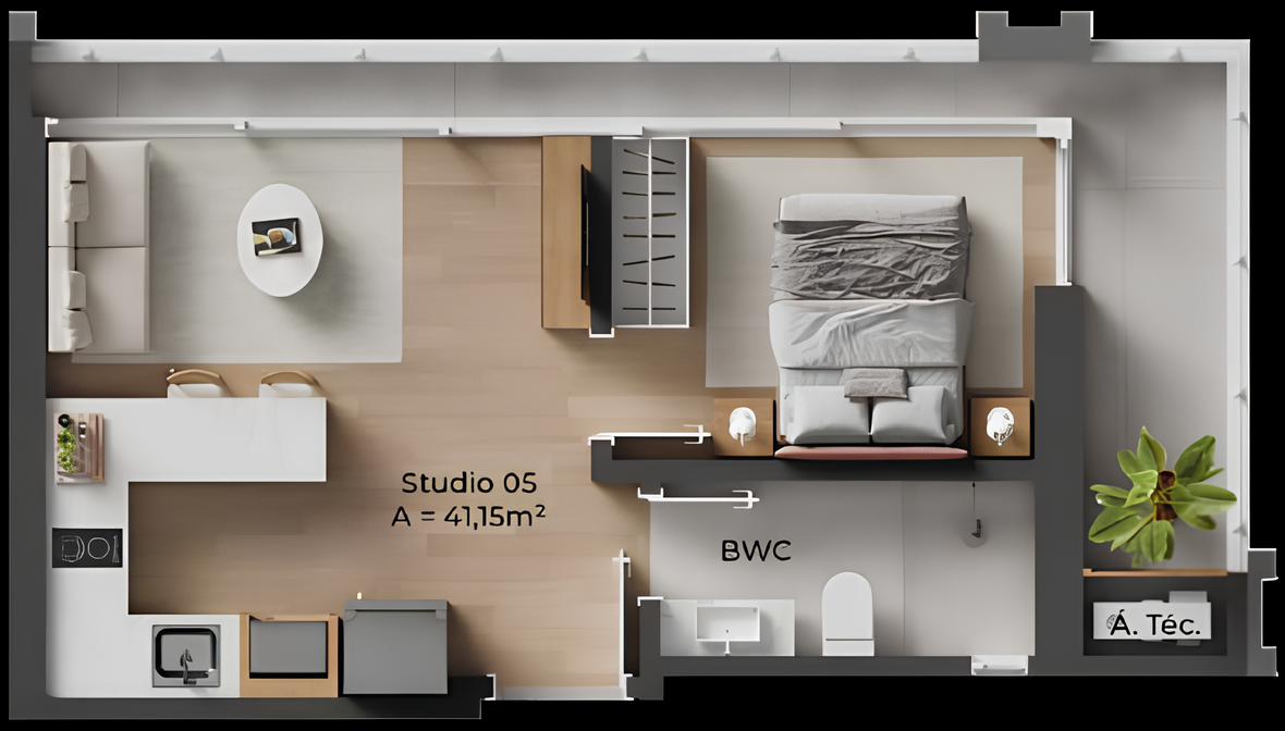 Planta 04 - 1 dorm 41,15m²