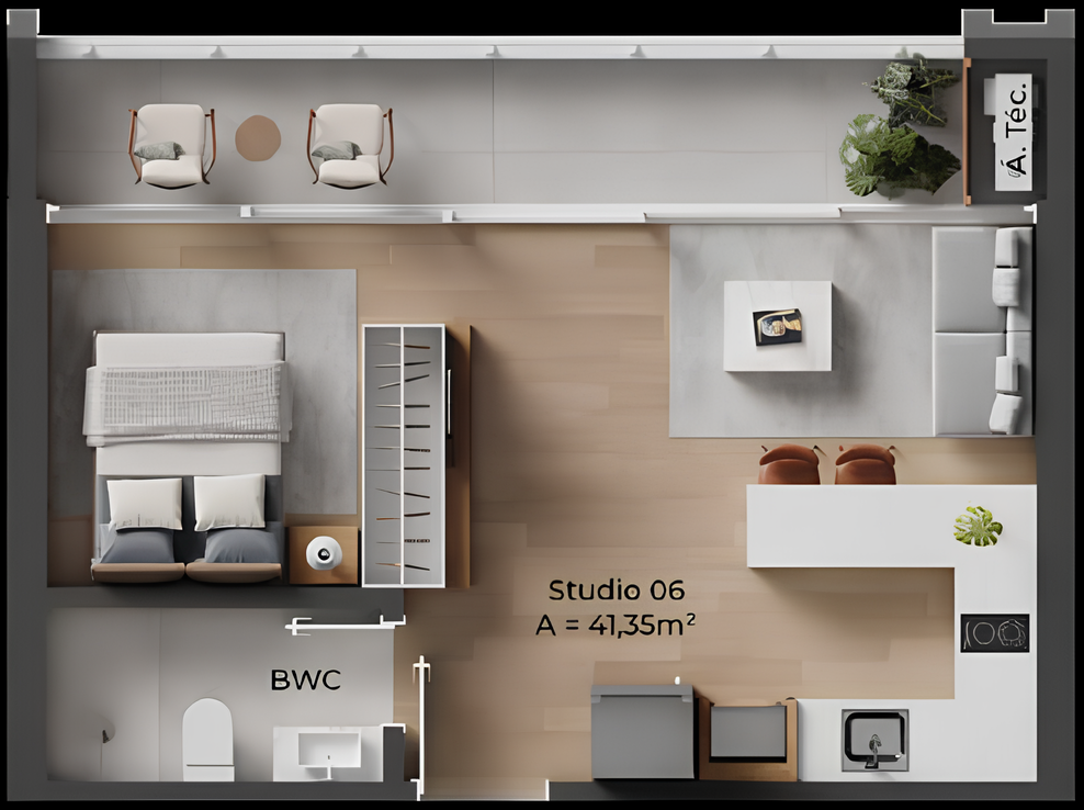 Planta 05 - 1 dorm 41,35m² - studio