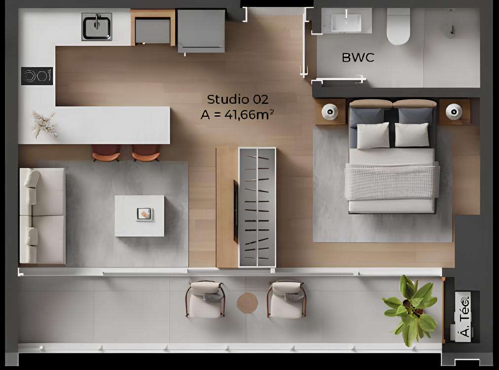 Planta 06 - 1 dorm 41,66m² - studio