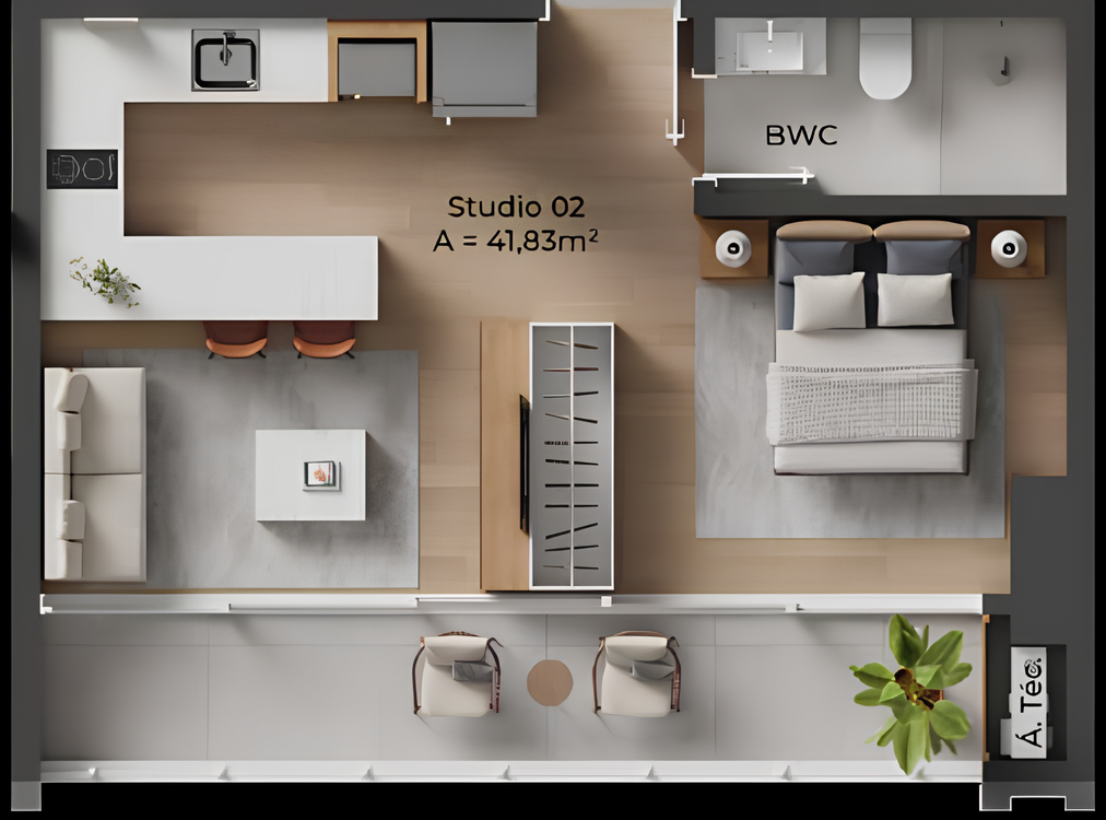 Planta 07 - 1 dorm 41,83m² - studio