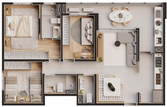 Planta 01 - 3 dorm 92,70m²