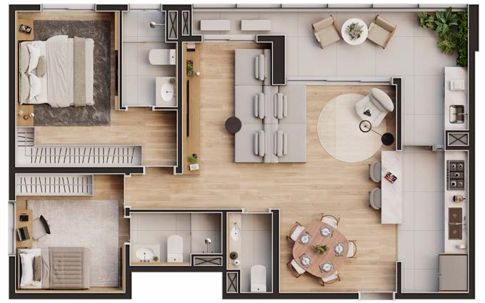 Planta 02 - 2 dorm 92,70m² - opção