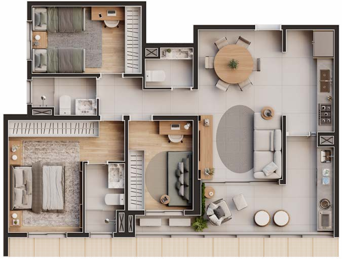 Planta 03 - 3 dorm 92,71m²