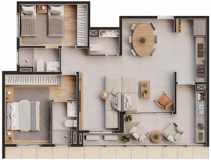 Planta 04 - 2 dorm 92,71m² - opção