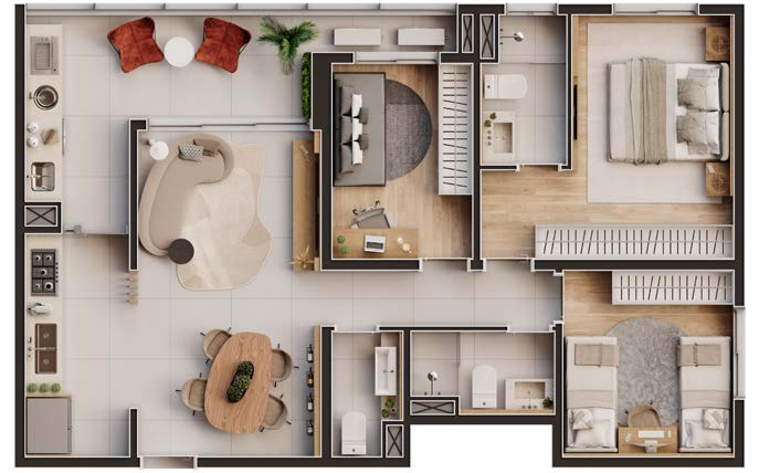 Planta 05 - 3 dorm 93,32m²