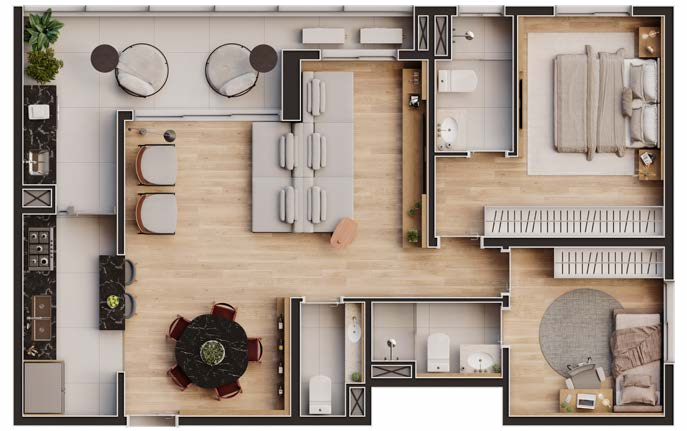 Planta 06 - 2 dorm 93,32m² - opção