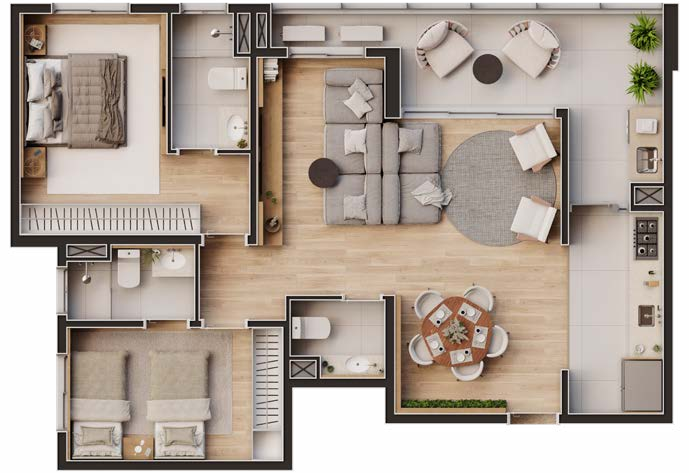 Planta 08 - 2 dorm 94,89m² - opção