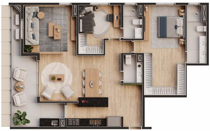 Planta 12 - 2 dorm 121,28m² - opção