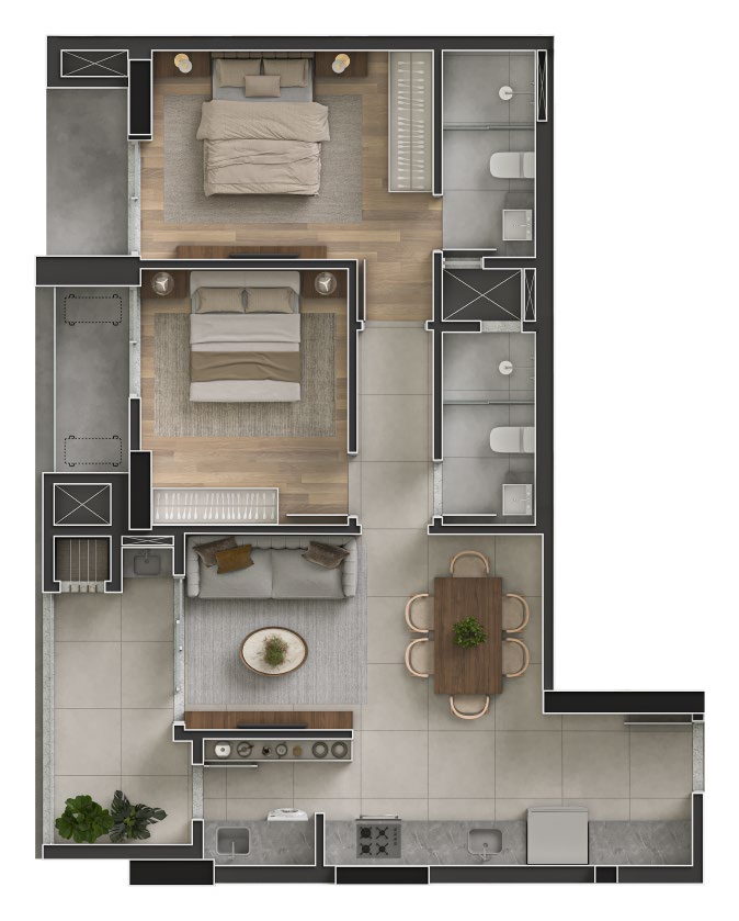 Planta 01 - 2 dorm 76,58m²