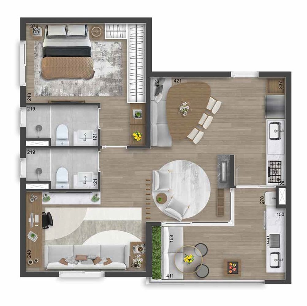 Planta 02 - 1 dorm 62m² - opção