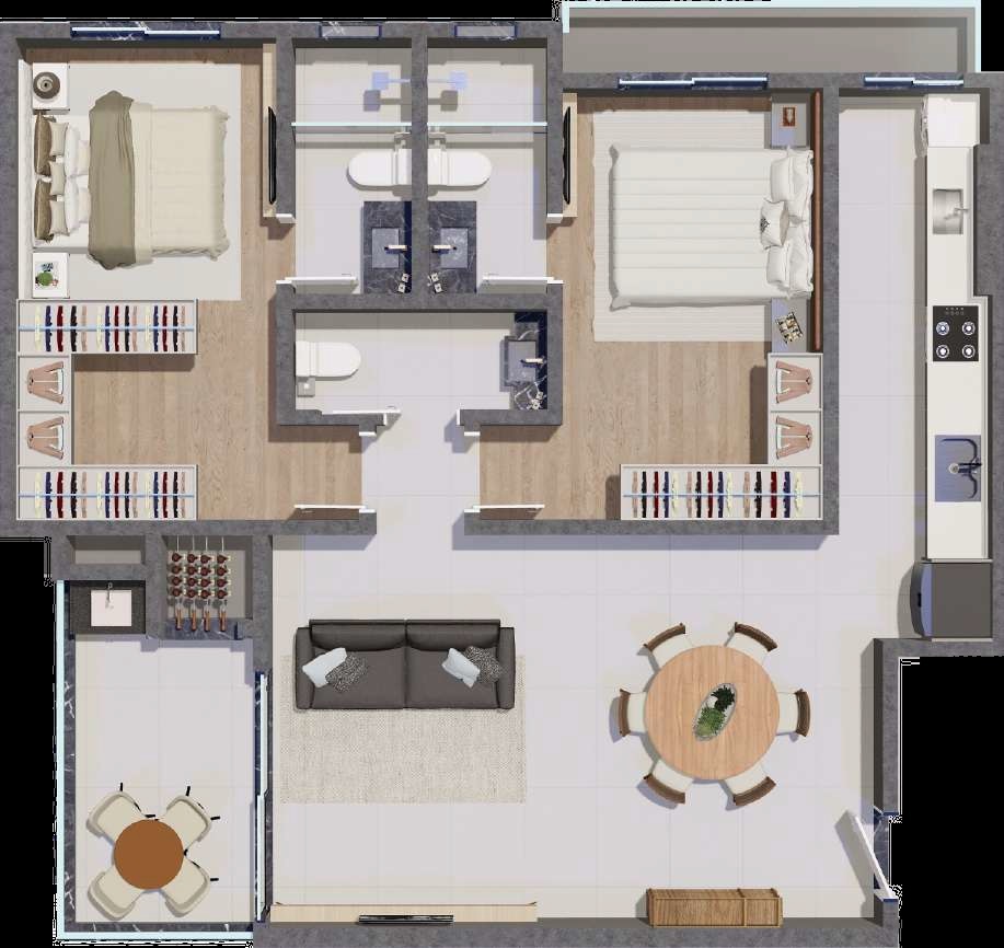 Planta 02 - 2 dorm 84,23m²