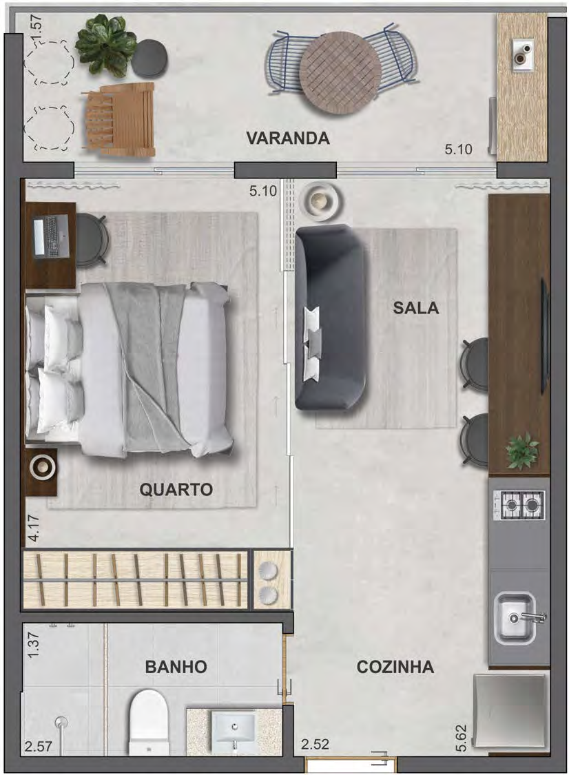 Planta 01 - 1 dorm 37,26m²