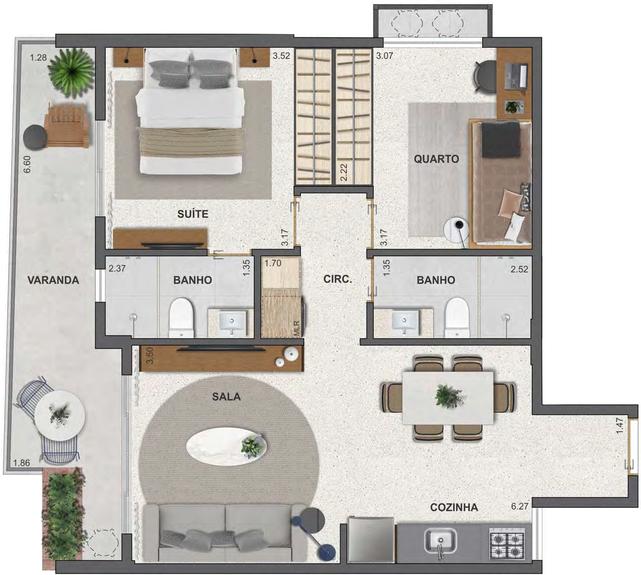 Planta 03 - 2 dorm 67,09m²