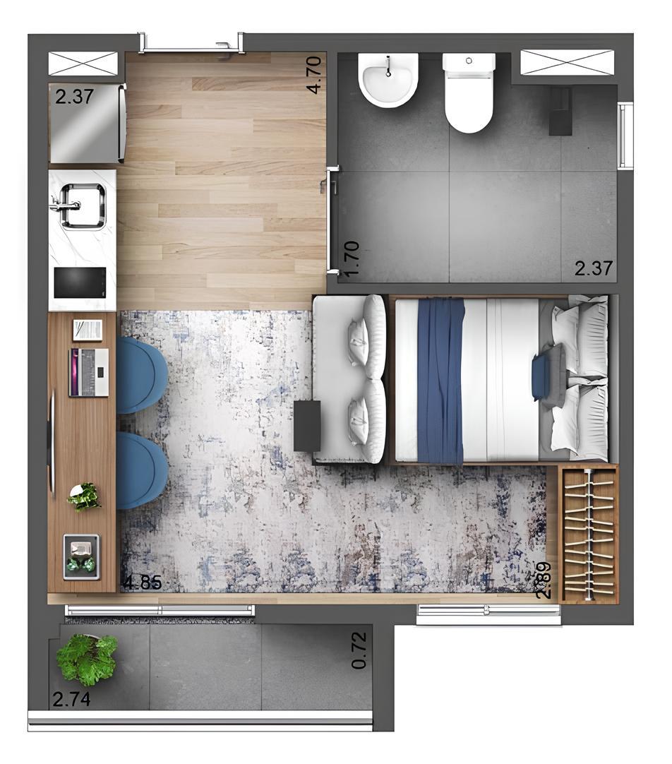 Planta 01 - 1 dorm 27m² - studio