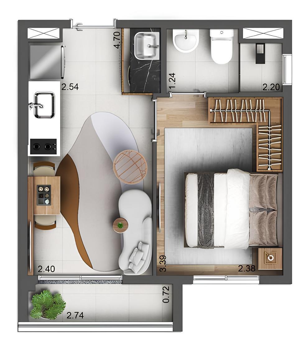 Planta 01 - 1 dorm 27m²