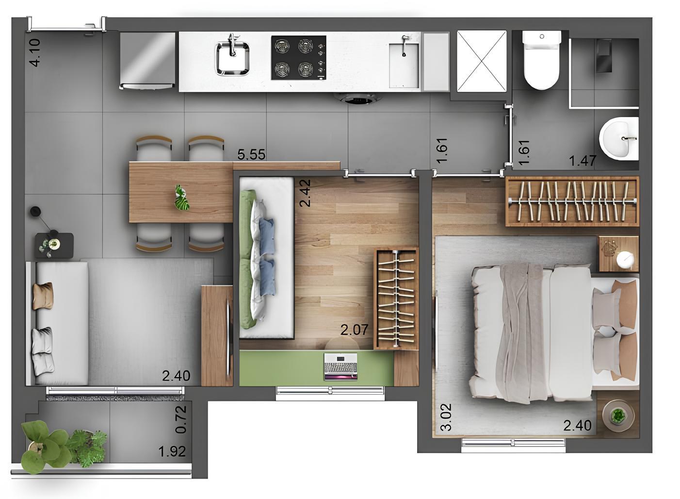 Planta 04 - 2 dorm 35m²