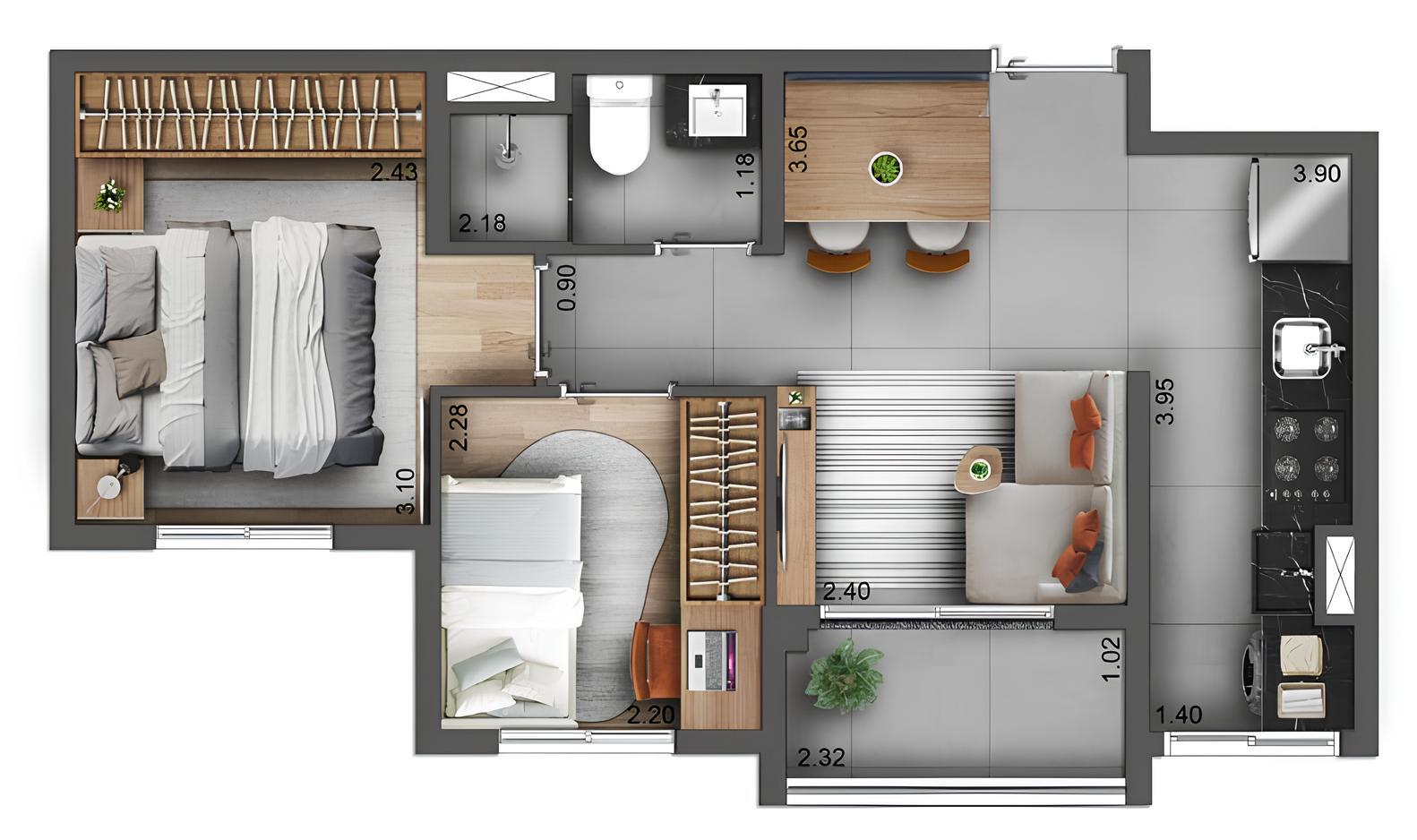Planta 06 - 2 dorm 39m²