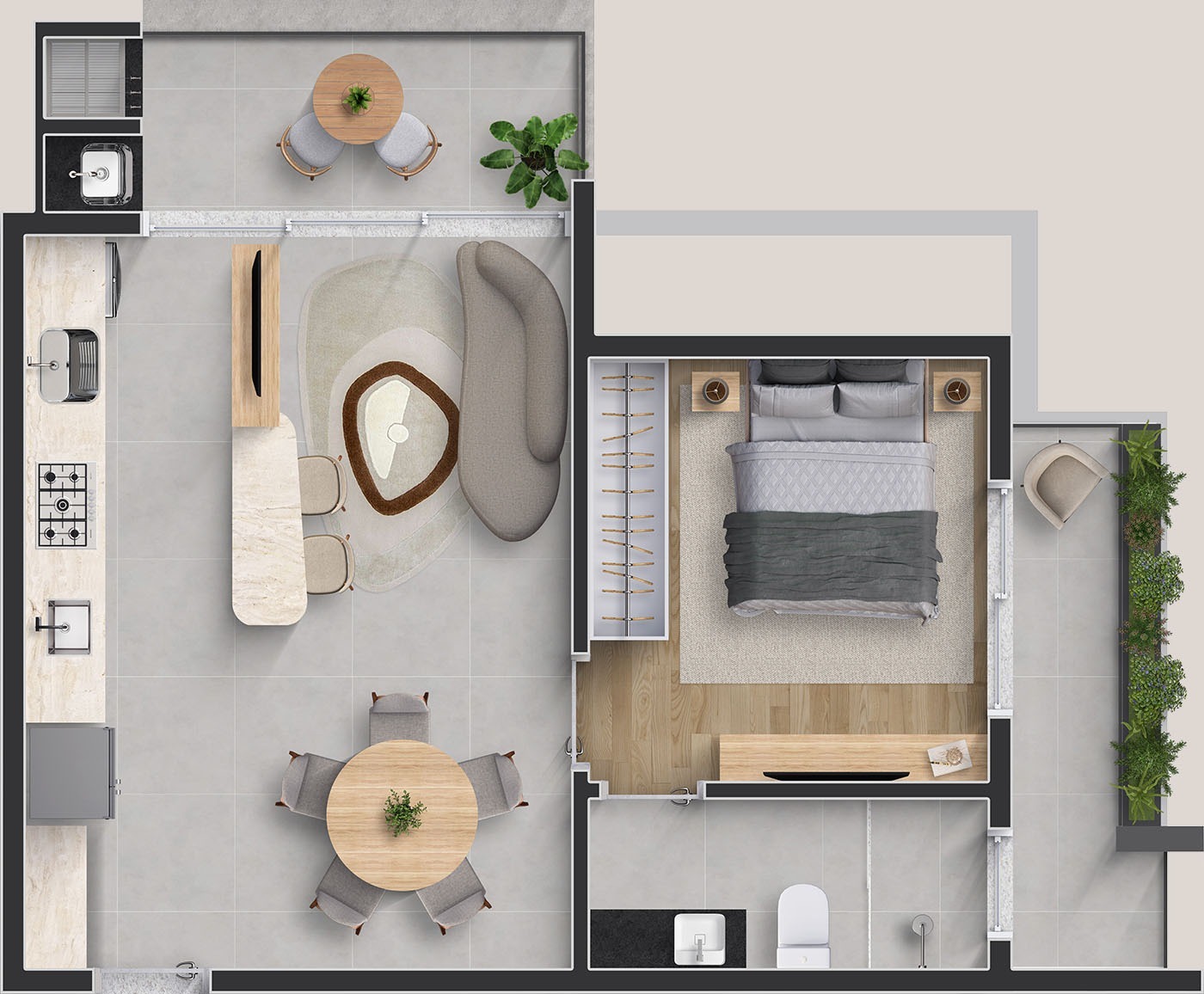 Planta 01 - 1 dorm 53m²