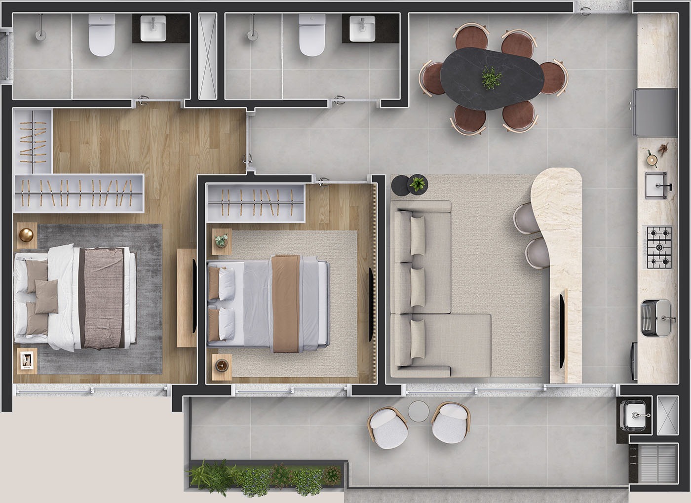 Planta 02 - 2 dorm 72m²