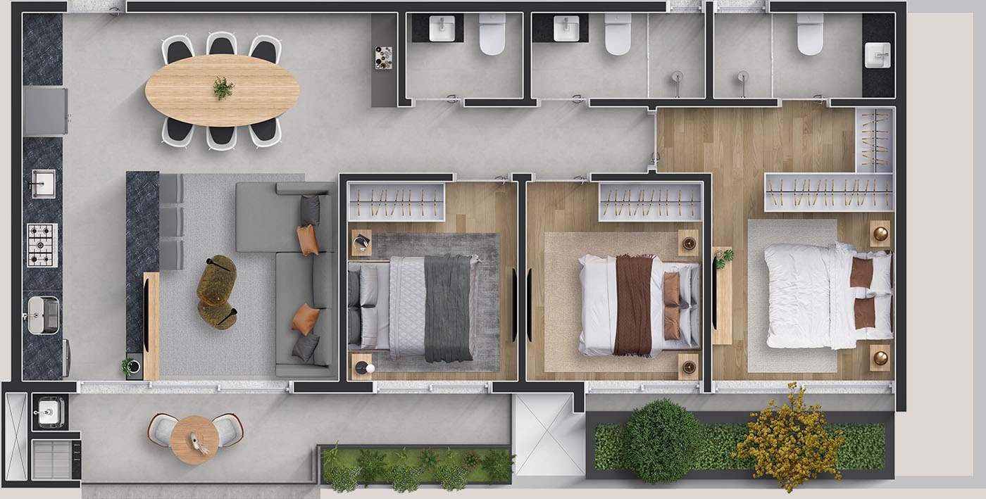 Planta 03 - 3 dorm 93m²