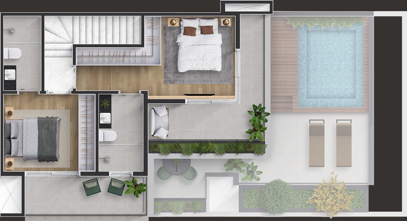 Planta 07 - 2 dorm 132m² - cobertura duplex - superior
