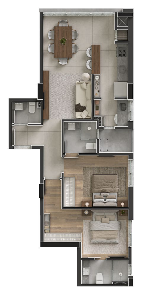 Planta 02 - 2 dorm 78,14m²