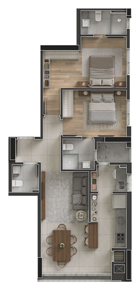 Planta 03 - 2 dorm 80,02m²